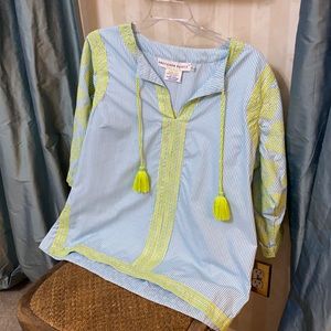 Gretchen Scott tunic size XL blue/white w/green